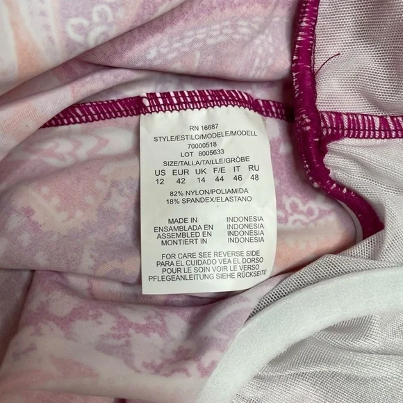 Swim Solutions Fuchsia Pink V-Neck Printed Underwire Tankini Swim Top 12 New - Picture 6 of 7